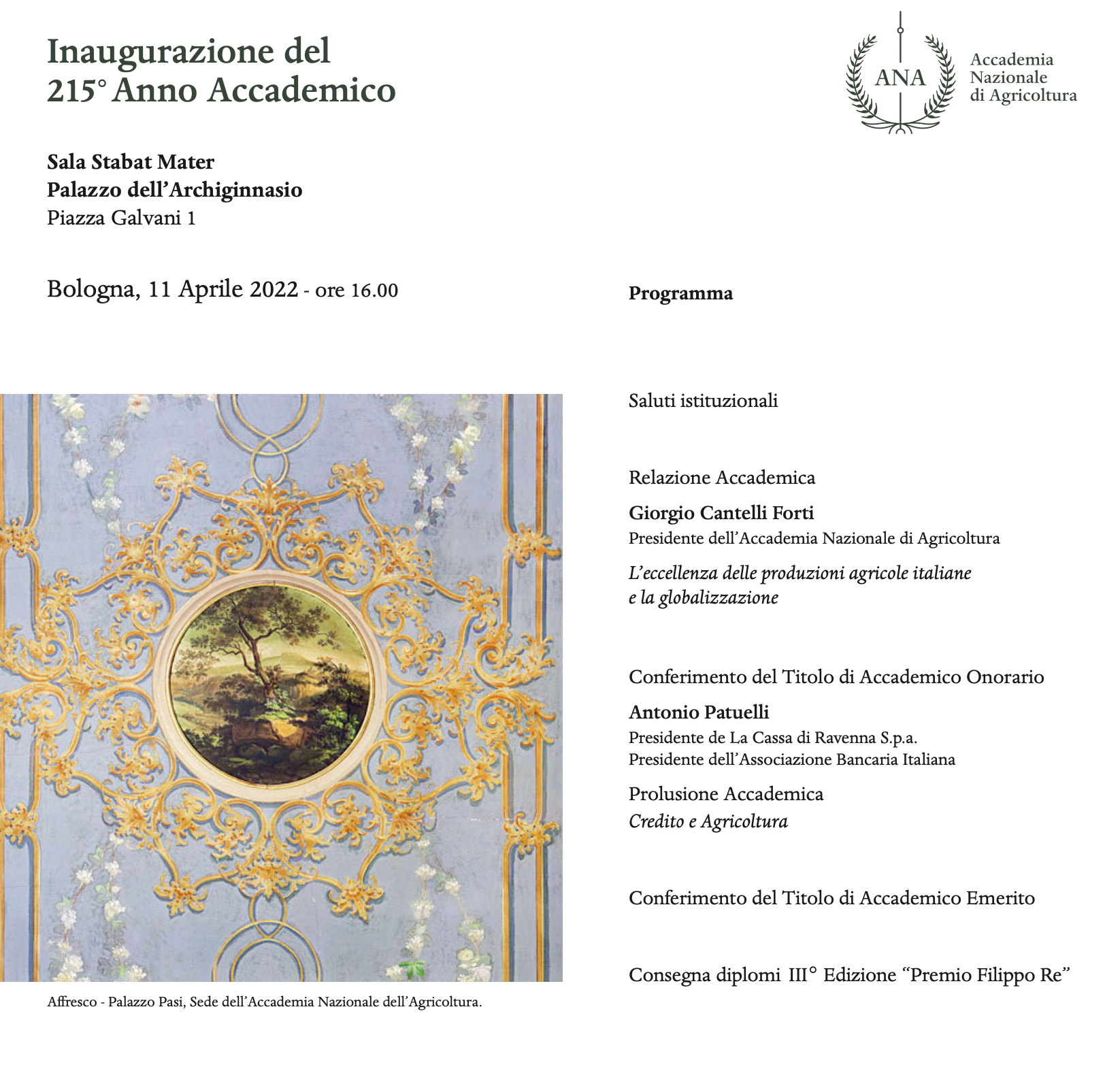 Inaugurazione anno accademico "Accademia Nazionale di Agricoltura" di Bologna